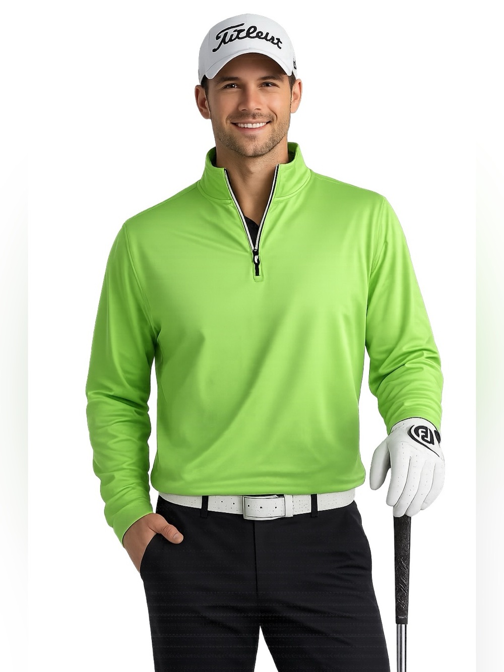 FootJoy Neon Lime Green 1/4 Zip Golf Pullover | Stretch Performance | Unisex Fit